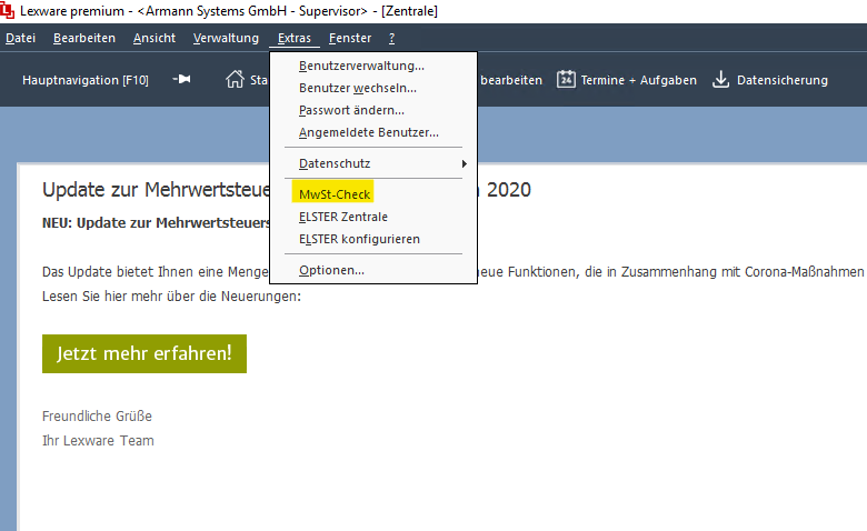 Lexware Update durchführen