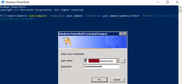 windows PoweShell Credential Request
Das Parameter übergibt den User & Passwort an PowerShell.