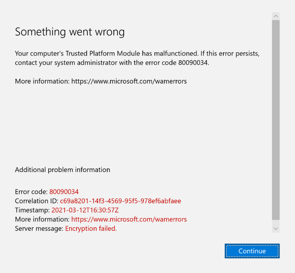 Microsoft365 Fehlermeldung 80090034 bei Aktivierung von Outlook oder Office365.