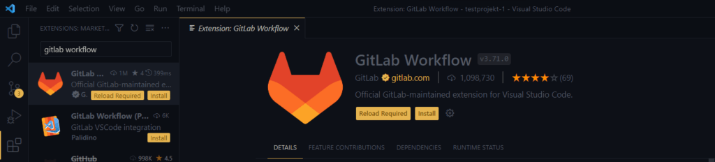 Einstellungen VS Code für GitLab